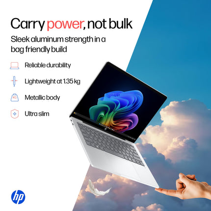HP OmniBook 5 OLED (Previously Pavilion), Snapdragon X Processor (16GB LPDDR5x, 512GB SSD) 2K, 14''/35.6cm, Win11, M365 Basic(1yr)* Office24, Silver, 1.35kg, he0014QU, Light-Weight, Next-Gen AI Laptop 