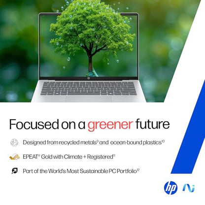 HP OmniBook 5 OLED (Previously Pavilion), Snapdragon X Processor (16GB LPDDR5x, 1TB SSD) 2K, 14''/35.6cm, Win11, M365 Basic(1yr)* Office24, Silver, 1.35kg, he0015QU, Light-Weight, Next-Gen AI Laptop 