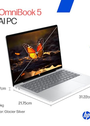HP OmniBook 5 OLED (Previously Pavilion), Snapdragon X Processor (16GB LPDDR5x, 1TB SSD) 2K, 14''/35.6cm, Win11, M365 Basic(1yr)* Office24, Silver, 1.35kg, he0015QU, Light-Weight, Next-Gen AI Laptop 