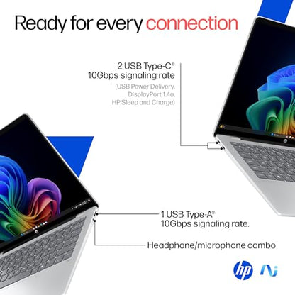 HP OmniBook 5 OLED (Previously Pavilion), Snapdragon X Processor (16GB LPDDR5x, 1TB SSD) 2K, 14''/35.6cm, Win11, M365 Basic(1yr)* Office24, Silver, 1.35kg, he0015QU, Light-Weight, Next-Gen AI Laptop 