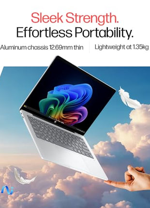 HP OmniBook 5 OLED (Previously Pavilion), Snapdragon X Processor (16GB LPDDR5x, 1TB SSD) 2K, 14''/35.6cm, Win11, M365 Basic(1yr)* Office24, Silver, 1.35kg, he0015QU, Light-Weight, Next-Gen AI Laptop 