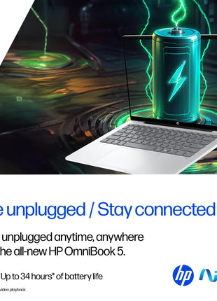 HP OmniBook 5 OLED (Previously Pavilion), Snapdragon X Processor (16GB LPDDR5x, 1TB SSD) 2K, 14''/35.6cm, Win11, M365 Basic(1yr)* Office24, Silver, 1.35kg, he0015QU, Light-Weight, Next-Gen AI Laptop 
