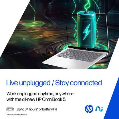 HP OmniBook 5 OLED (Previously Pavilion), Snapdragon X Processor (16GB LPDDR5x, 1TB SSD) 2K, 14''/35.6cm, Win11, M365 Basic(1yr)* Office24, Silver, 1.35kg, he0015QU, Light-Weight, Next-Gen AI Laptop 
