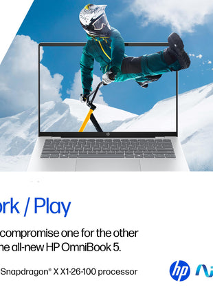 HP OmniBook 5 OLED (Previously Pavilion), Snapdragon X Processor (16GB LPDDR5x, 1TB SSD) 2K, 14''/35.6cm, Win11, M365 Basic(1yr)* Office24, Silver, 1.35kg, he0015QU, Light-Weight, Next-Gen AI Laptop 