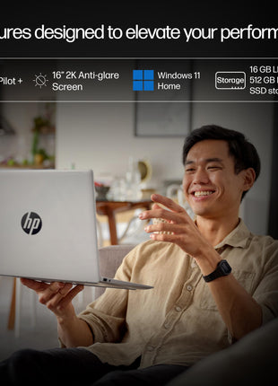 HP Smartchoice OmniBook 5 (Previously Pavilion) 50 Tops, AMD Ryzen AI 5 340 (16GB LPDDR5X, 512GB SSD) WUXGA 2K, 16''/40.6cm, Win11, Office24, Silver, 1.79kg, ag1037au, Next Gen AI Copilot+ Laptop 
