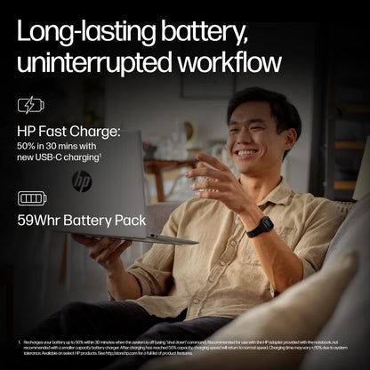 HP Smartchoice OmniBook 5 (Previously Pavilion) 50 Tops, AMD Ryzen AI 5 340 (16GB LPDDR5X, 512GB SSD) WUXGA 2K, 16''/40.6cm, Win11, Office24, Silver, 1.79kg, ag1037au, Next Gen AI Copilot+ Laptop 