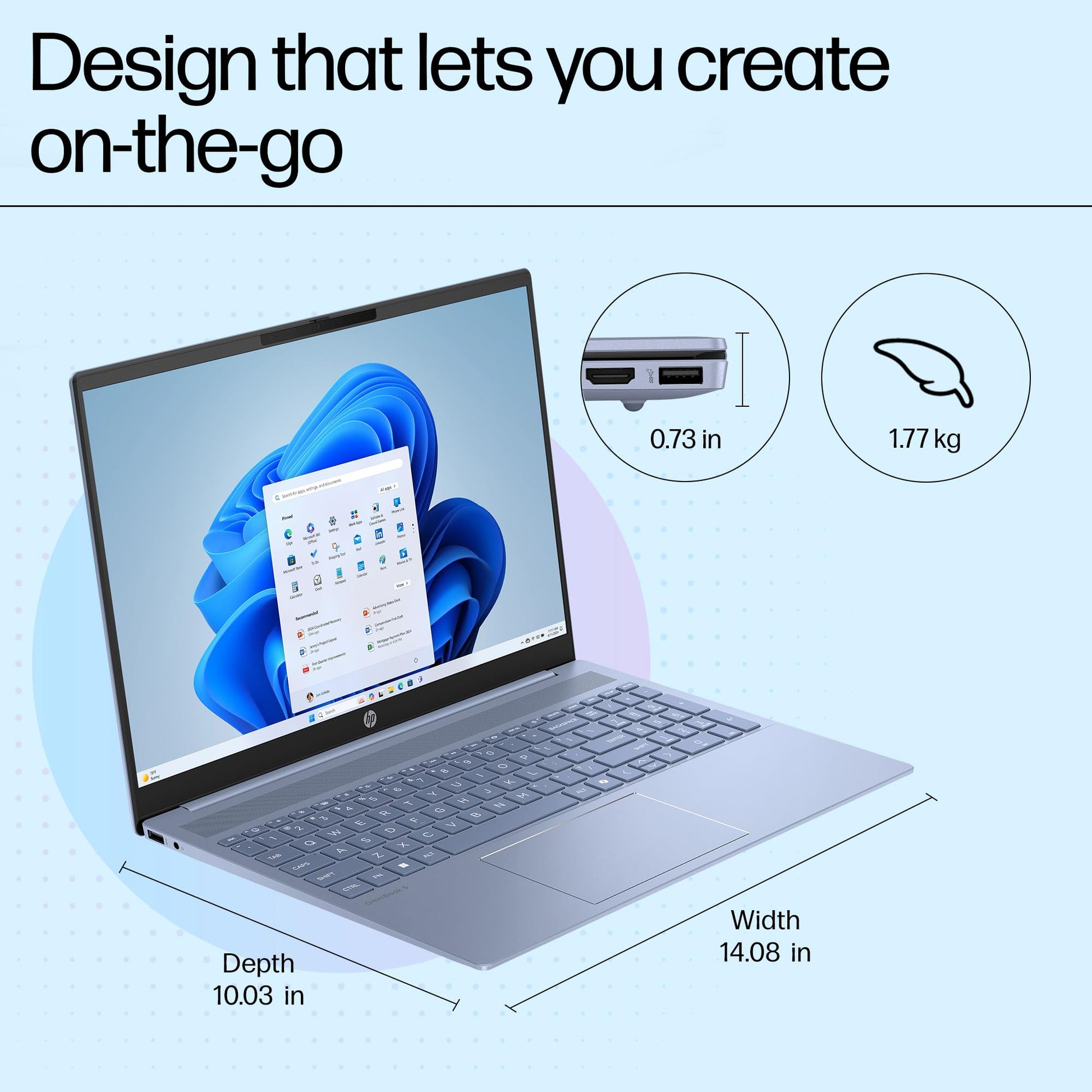 HP OmniBook 5 Metallic(Previously Pavilion) 13th Gen Intel Core i5 1334U (16GB LPDDR5X, 512GB SSD) WUXGA, 2K, IPS, 16''/40.6cm, Win11, M365 Basic(1yr)*Office24, Blue,1.79kg, ba1123TU,FHD camera Laptop 