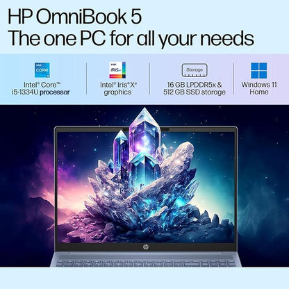 HP OmniBook 5 Metallic(Previously Pavilion) 13th Gen Intel Core i5 1334U (16GB LPDDR5X, 512GB SSD) WUXGA, 2K, IPS, 16''/40.6cm, Win11, M365 Basic(1yr)*Office24, Blue,1.79kg, ba1123TU,FHD camera Laptop 