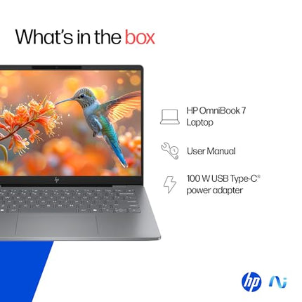 HP OmniBook 7 OLED, Intel Core Ultra 7 255H (32GB LPDDR5,1TB SSD), 3K, 0.2 ms, Micro-Edge, 14''/35.6cm, Win 11, M365, Office 24, Meteor Silver,1.5kg, fr0116TU, 5MP Camera w/Shutter, Backlit AI Laptop 