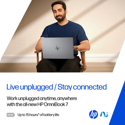 HP OmniBook 7 OLED, Intel Core Ultra 7 255H (32GB LPDDR5,1TB SSD), 3K, 0.2 ms, Micro-Edge, 14''/35.6cm, Win 11, M365, Office 24, Meteor Silver,1.5kg, fr0116TU, 5MP Camera w/Shutter, Backlit AI Laptop 