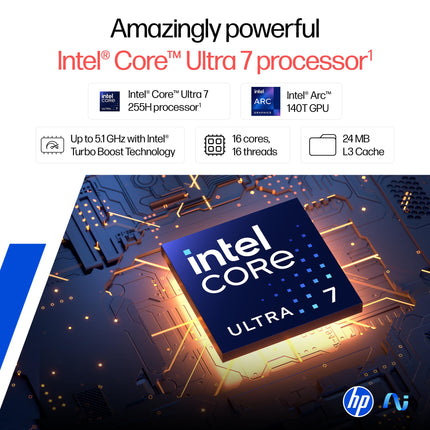 HP OmniBook 7 OLED, Intel Core Ultra 7 255H (32GB LPDDR5,1TB SSD), 3K, 0.2 ms, Micro-Edge, 14''/35.6cm, Win 11, M365, Office 24, Meteor Silver,1.5kg, fr0116TU, 5MP Camera w/Shutter, Backlit AI Laptop 