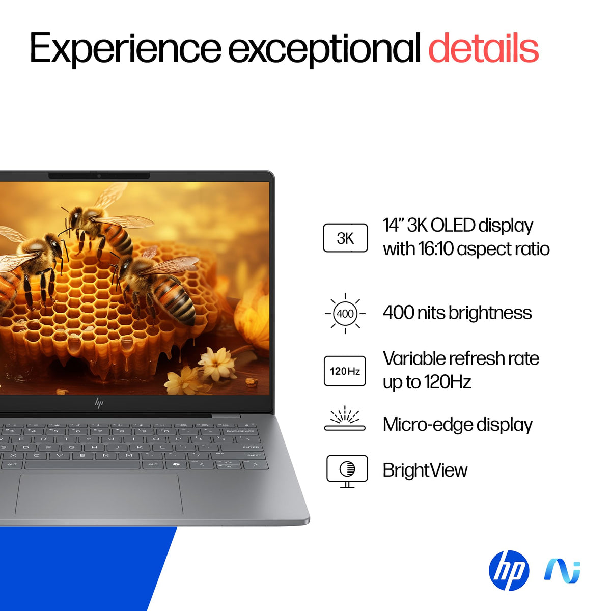 HP OmniBook 7 OLED, Intel Core Ultra 7 255H (32GB LPDDR5,1TB SSD), 3K, 0.2 ms, Micro-Edge, 14''/35.6cm, Win 11, M365, Office 24, Meteor Silver,1.5kg, fr0116TU, 5MP Camera w/Shutter, Backlit AI Laptop 