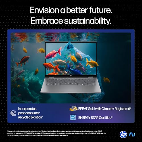 HP OmniBook X Flip OLED (Previously Envy), Intel Core Ultra 5 226V, 40 Tops, (16GB LPDDR5X, 512GB SSD) 3K, 14''/35.6cm, Touch, Win11, Office24, Silver,1.38kg, fm0058TU, 5MP Camera, Next Gen AI Laptop 