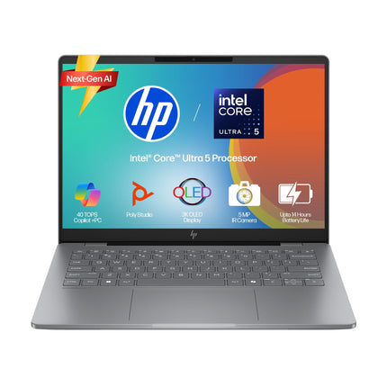 HP OmniBook X Flip OLED (Previously Envy), Intel Core Ultra 5 226V, 40 Tops, (16GB LPDDR5X, 512GB SSD) 3K, 14''/35.6cm, Touch, Win11, Office24, Silver,1.38kg, fm0058TU, 5MP Camera, Next Gen AI Laptop 