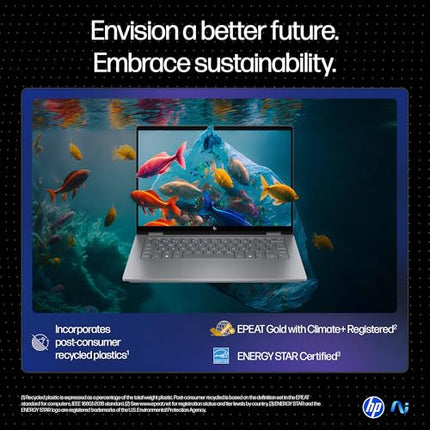 HP OmniBook X Flip OLED (Previously Envy), Intel Core Ultra 5 226V, 40 Tops, (16GB LPDDR5X, 512GB SSD) 3K, 14''/35.6cm, Touch, Win11, Office24, Silver,1.38kg, fm0058TU, 5MP Camera, Next Gen AI Laptop 