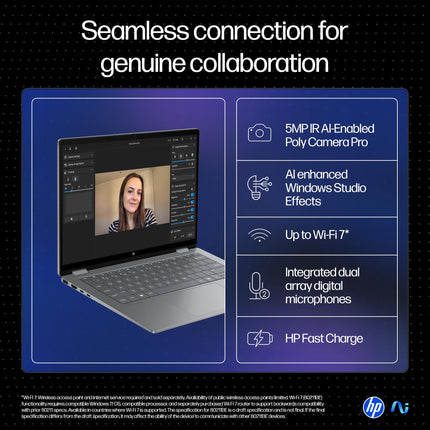 HP OmniBook X Flip OLED (Previously Envy), Intel Core Ultra 5 226V, 40 Tops, (16GB LPDDR5X, 512GB SSD) 3K, 14''/35.6cm, Touch, Win11, Office24, Silver,1.38kg, fm0058TU, 5MP Camera, Next Gen AI Laptop 