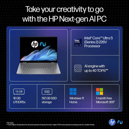 HP OmniBook X Flip OLED (Previously Envy), Intel Core Ultra 5 226V, 40 Tops, (16GB LPDDR5X, 512GB SSD) 3K, 14''/35.6cm, Touch, Win11, Office24, Silver,1.38kg, fm0058TU, 5MP Camera, Next Gen AI Laptop 