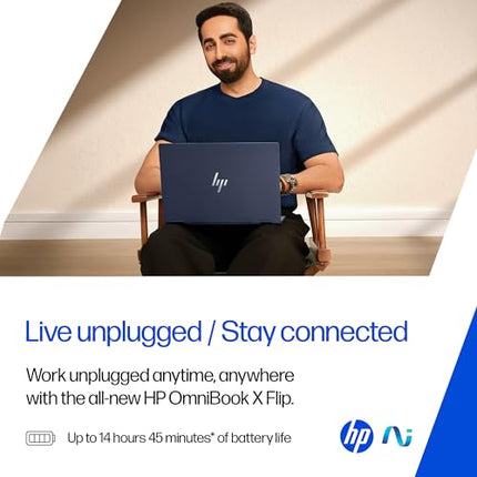 HP OmniBook X Flip OLED (Previously Envy), Intel Core Ultra 5 226V, 40 Tops, (16GB LPDDR5X, 512GB SSD) 3K, 14''/35.6cm, Touch, Win11, Office24, Silver,1.38kg, fm0058TU, 5MP Camera, Next Gen AI Laptop 