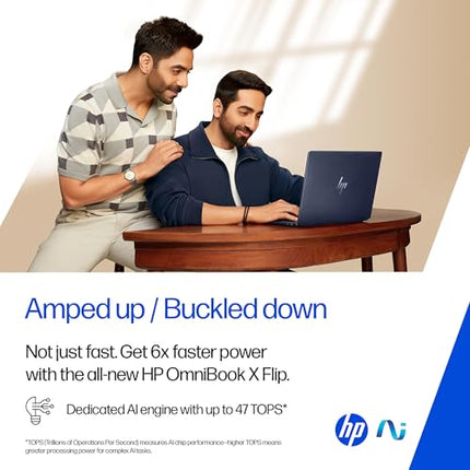 HP OmniBook X Flip OLED (Previously Envy), Intel Core Ultra 5 226V, 40 Tops, (16GB LPDDR5X, 512GB SSD) 3K, 14''/35.6cm, Touch, Win11, Office24, Silver,1.38kg, fm0058TU, 5MP Camera, Next Gen AI Laptop 