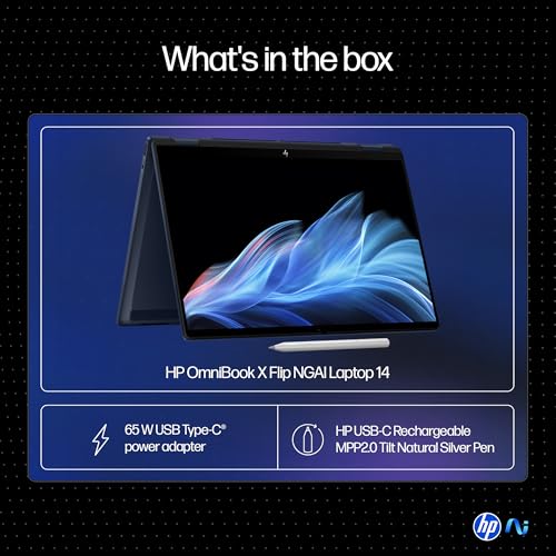 HP OmniBook X Flip (Previously Envy), Intel Core Ultra 7 258V Next Gen AI Laptop, 47 Tops (32GB LPDDR5X, 1TB SSD) 3K,OLED, 0.2ms,14''/35.6cm Touch, Win11, Office24, Blue, 1.38kg, 5MP Camera, fm0029TU 