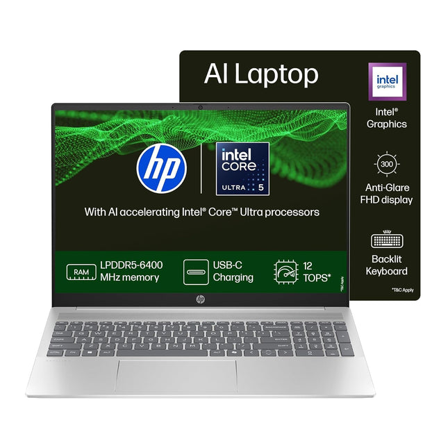 HP Pavilion 16 AI Laptop, Intel Core Ultra 5 125U (14th Generation) 16 GB LPDDR5,1TB SSD,16-inch (40 cm), WUXGA, 300 nits, 1080p FHD IR Camera, Backlit Kb, (Win11+Office, Silver, 1.77 kg) 16-af0056TU 