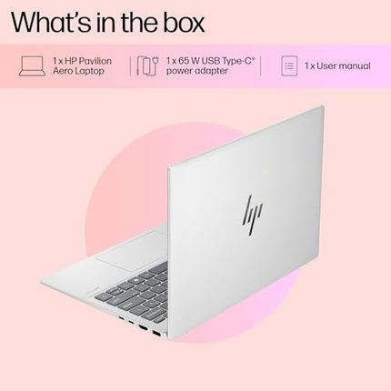 HP Pavilion Aero, AMD Ryzen 7-8840U AI Laptop, 16 Tops (16GB RAM, 512GB SSD), WUXGA 13.3"/33.8cm, Win 11, Office 2021, Silver, 1Kg, AMD Radeon Graphics, Ultra-Light, 5MP Camera, bg0017AU 