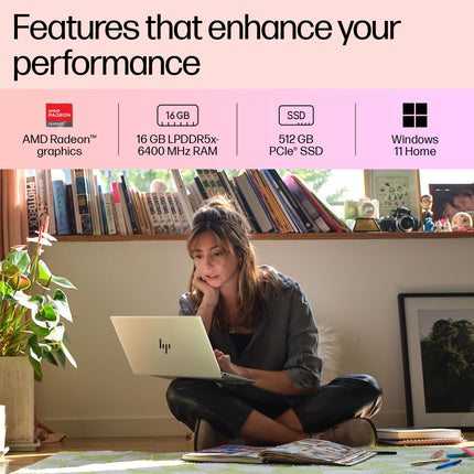 HP Pavilion Aero, AMD Ryzen 7-8840U AI Laptop, 16 Tops (16GB RAM, 512GB SSD), WUXGA 13.3"/33.8cm, Win 11, Office 2021, Silver, 1Kg, AMD Radeon Graphics, Ultra-Light, 5MP Camera, bg0017AU 