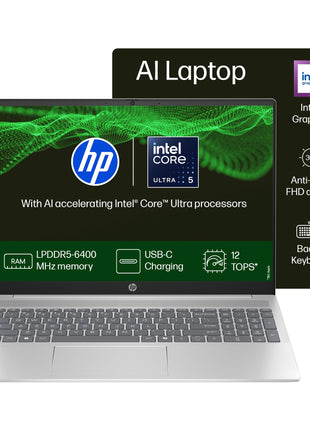 HP Pavilion, Intel Core Ultra 5-125U Ai Powered Laptop (16GB RAM, 512GB SSD) IPS, 2K, WUXGA, Anti-Glare, 16"/40cm, Win 11, Office 2021, Silver, 1.77Kg, Intel Graphics, FHD Camera, af0015TU 