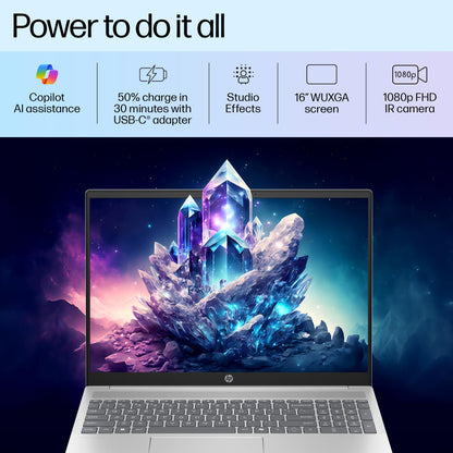 HP Pavilion, Intel Core Ultra 5-125U Ai Powered Laptop (16GB RAM, 512GB SSD) IPS, 2K, WUXGA, Anti-Glare, 16"/40cm, Win 11, Office 2021, Silver, 1.77Kg, Intel Graphics, FHD Camera, af0015TU 