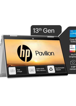 HP Pavilion x360, 13th Gen Intel Core i5-1355U (16GB DDR4, 512GB SSD),Touchscreen, IPS, 14-inch(35.6cm)FHD,Win11, M365 Basic(1year),Office Home24, Silver,1.5kg, Iris Xe, Backlit, 5MP Camera, ek1074TU 