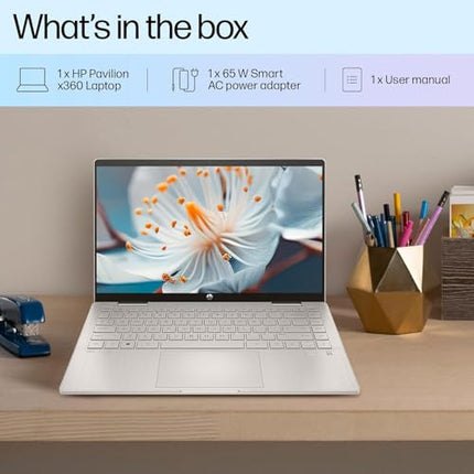 HP Pavilion x360, 13th Gen Intel Core i5-1355U (16GB DDR4, 512GB SSD),Touchscreen, IPS, 14-inch(35.6cm)FHD,Win11, M365 Basic(1year),Office Home24, Silver,1.5kg, Iris Xe, Backlit, 5MP Camera, ek1074TU 