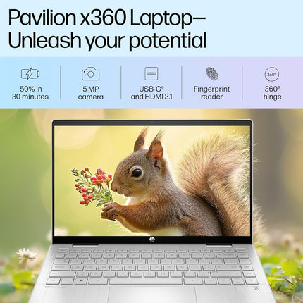 HP Pavilion x360, 13th Gen Intel Core i5-1355U (16GB DDR4, 512GB SSD),Touchscreen, IPS, 14-inch(35.6cm)FHD,Win11, M365 Basic(1year),Office Home24, Silver,1.5kg, Iris Xe, Backlit, 5MP Camera, ek1074TU 