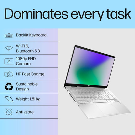 HP Pavilion x360, 13th Gen Intel Core i5-1355U (16GB DDR4, 512GB SSD),Touchscreen, IPS, 14-inch(35.6cm)FHD,Win11, M365 Basic(1year),Office Home24, Silver,1.5kg, Iris Xe, Backlit, 5MP Camera, ek1074TU 