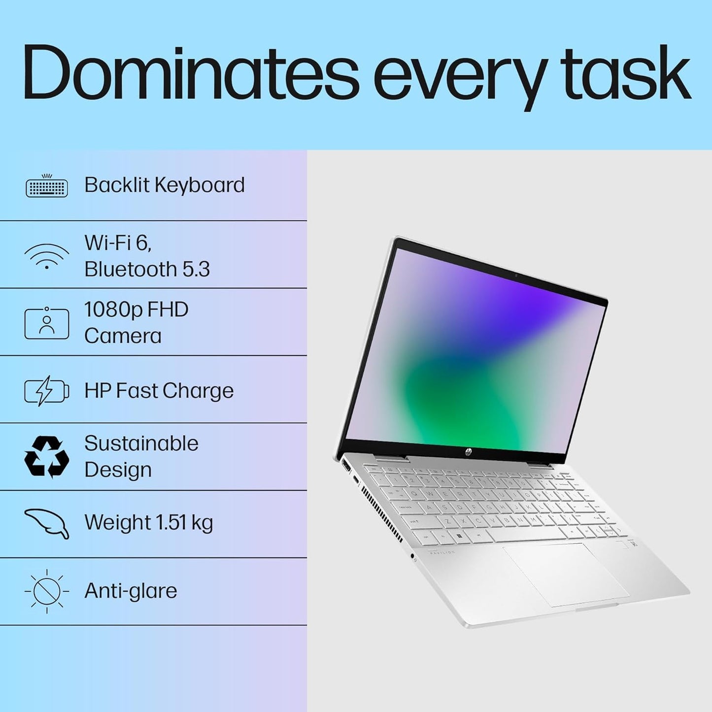 HP Pavilion x360, 13th Gen Intel Core i5-1355U (16GB DDR4, 512GB SSD),Touchscreen, IPS, 14-inch(35.6cm)FHD,Win11, M365 Basic(1year),Office Home24, Silver,1.5kg, Iris Xe, Backlit, 5MP Camera, ek1074TU 