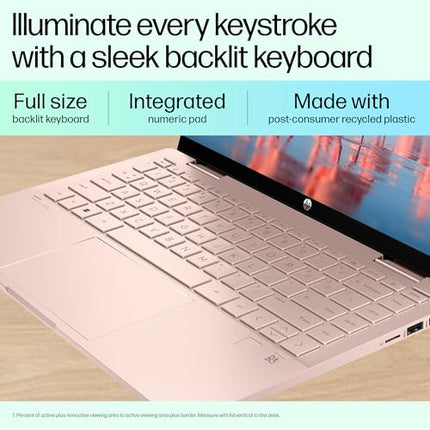 HP Pavilion x360, 13th Gen Intel Core i7-1355U (16GB DDR4, 512GB SSD), Touchscreen,IPS, 14''(35.6cm) FHD,Win 11, M365 Basic(1yr), Office Home 24, Rose gold,1.5kg,Iris Xe, Backlit, 5MP Camera, ek1152TU 