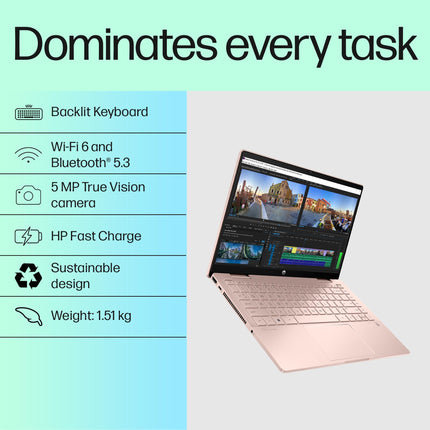 HP Pavilion x360, 13th Gen Intel Core i7-1355U (16GB DDR4, 512GB SSD), Touchscreen,IPS, 14''(35.6cm) FHD,Win 11, M365 Basic(1yr), Office Home 24, Rose gold,1.5kg,Iris Xe, Backlit, 5MP Camera, ek1152TU 