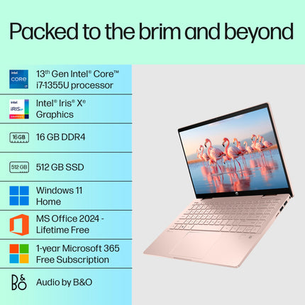 HP Pavilion x360, 13th Gen Intel Core i7-1355U (16GB DDR4, 512GB SSD), Touchscreen,IPS, 14''(35.6cm) FHD,Win 11, M365 Basic(1yr), Office Home 24, Rose gold,1.5kg,Iris Xe, Backlit, 5MP Camera, ek1152TU 