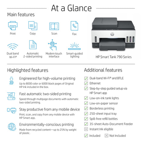 HP Smart Tank 790 All-in-One Auto Duplex WiFi Colour Printer with ADF and FAX, Print, Scan & Cope for Office with ADF and FAX 