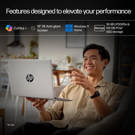 HP Smartchoice OmniBook 5 (Previously Pavilion) 50 Tops, AMD Ryzen AI 5 340 (16GB LPDDR5X, 512GB SSD) WUXGA 2K, 16''/40.6cm, Win11, Office24, Silver, 1.79kg, ag1037au, Next Gen AI Copilot+ Laptop 
