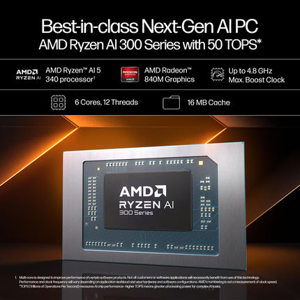 HP Smartchoice OmniBook 5 (Previously Pavilion) 50 Tops, AMD Ryzen AI 5 340 (16GB LPDDR5X, 512GB SSD) WUXGA 2K, 16''/40.6cm, Win11, Office24, Silver, 1.79kg, ag1037au, Next Gen AI Copilot+ Laptop 