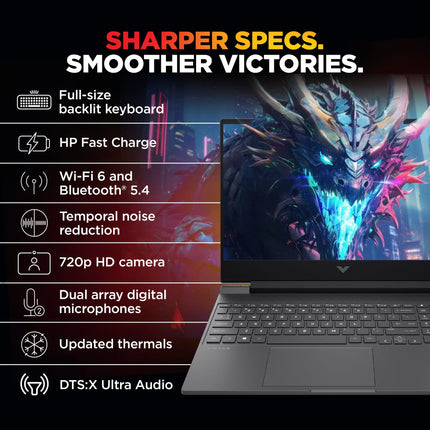 HP Smartchoice Victus, 13th Gen i7-13620H, 6GB RTX 4050, 16GB DDR4(Upgradeable) 512GB SSD, 144Hz, 300nits, FHD, 15.6''/39.6cm, Win11, M365* Office24, Mica Silver, 2.3kg, fa2100/03/04tx, Gaming Laptop 