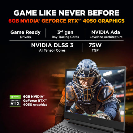 HP Smartchoice Victus, 13th Gen i7-13620H, 6GB RTX 4050, 16GB DDR4(Upgradeable) 512GB SSD, 144Hz, 300nits, FHD, 15.6''/39.6cm, Win11, M365* Office24, Mica Silver, 2.3kg, fa2100/03/04tx, Gaming Laptop 