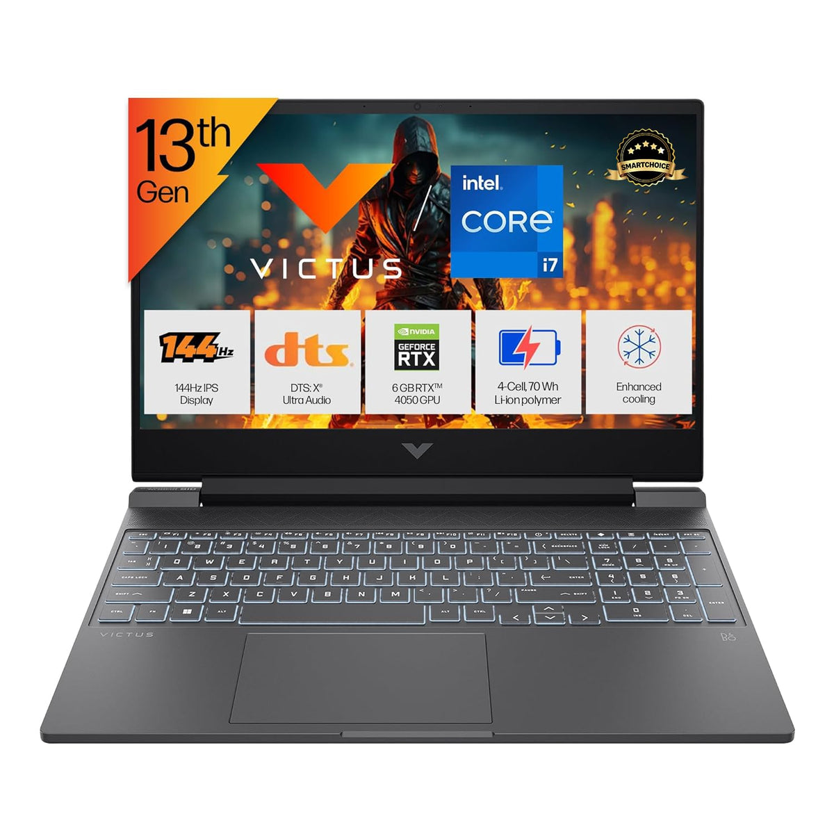 HP Smartchoice Victus, 13th Gen i7-13620H, 6GB RTX 4050, 16GB DDR4(Upgradeable) 512GB SSD, 144Hz, 300nits, FHD, 15.6''/39.6cm, Win11, M365* Office24, Mica Silver, 2.3kg, fa2100/03/04tx, Gaming Laptop 