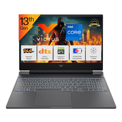 HP Smartchoice Victus, 13th Gen i7-13620H, 6GB RTX 4050, 16GB DDR4(Upgradeable) 512GB SSD, 144Hz, 300nits, FHD, 15.6''/39.6cm, Win11, M365* Office24, Mica Silver, 2.3kg, fa2100/03/04tx, Gaming Laptop 