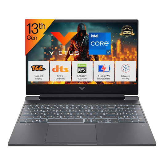HP Smartchoice Victus, 13th Gen i7-13620H, 6GB RTX 4050, 16GB DDR4(Upgradeable) 512GB SSD, 144Hz, 300nits, FHD, 15.6''/39.6cm, Win11, M365* Office24, Mica Silver, 2.3kg, fa2100/03/04tx, Gaming Laptop 