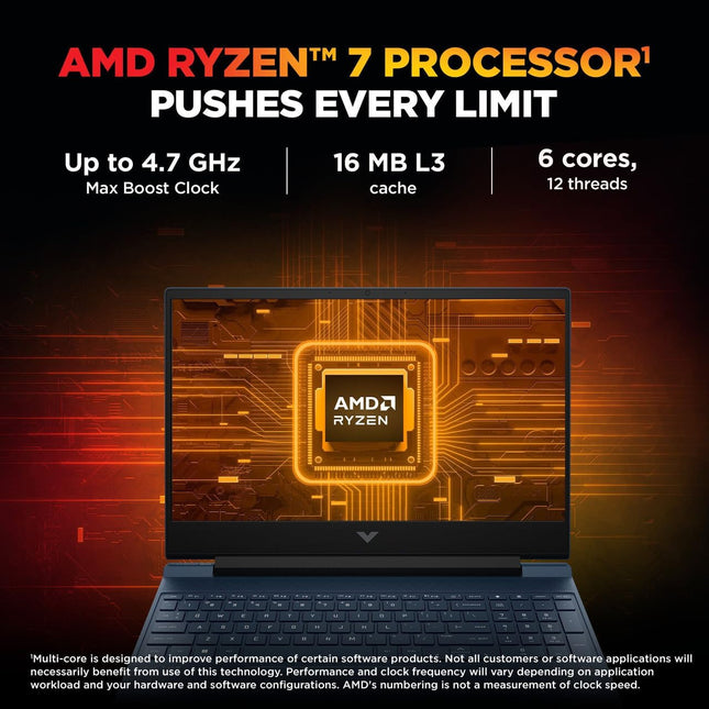 HP Smartchoice Victus, AMD Ryzen 7 7445HS 4GB NVIDIA GeForce RTX 2050 - (16 GB/512 GB SSD/Windows 11 Home) FHD, 144Hz, 300 nits, 15.6''/39.6cm, M365* Office24, Blue, 2.29kg,15-fb3122AX Gaming Laptop 