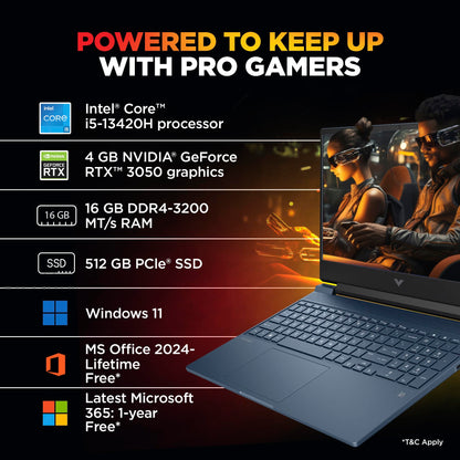 HP Smartchoice Victus, 13th Gen Intel Core i5-13420H, 4GB RTX 3050, 16GB DDR4(Upgradeable) 512GB SSD, 144Hz, 300nits, FHD, 15.6’’/39.6cm, Win11, Office24, Blue, 2.29kg, fa2190/fa2191tx Gaming Laptop 