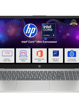 HP 15,Intel Ultra 5 125H (16GB DDR5, 1TB SSD) FHD, IPS, 15.6''/39.6cm, Win11, M365 Basic(1yr)*Office24, Silver, 1.65kg, fd1354TU, Intel Arc Graphics, FHD Camera w/Shutter, AI Powered Laptop 