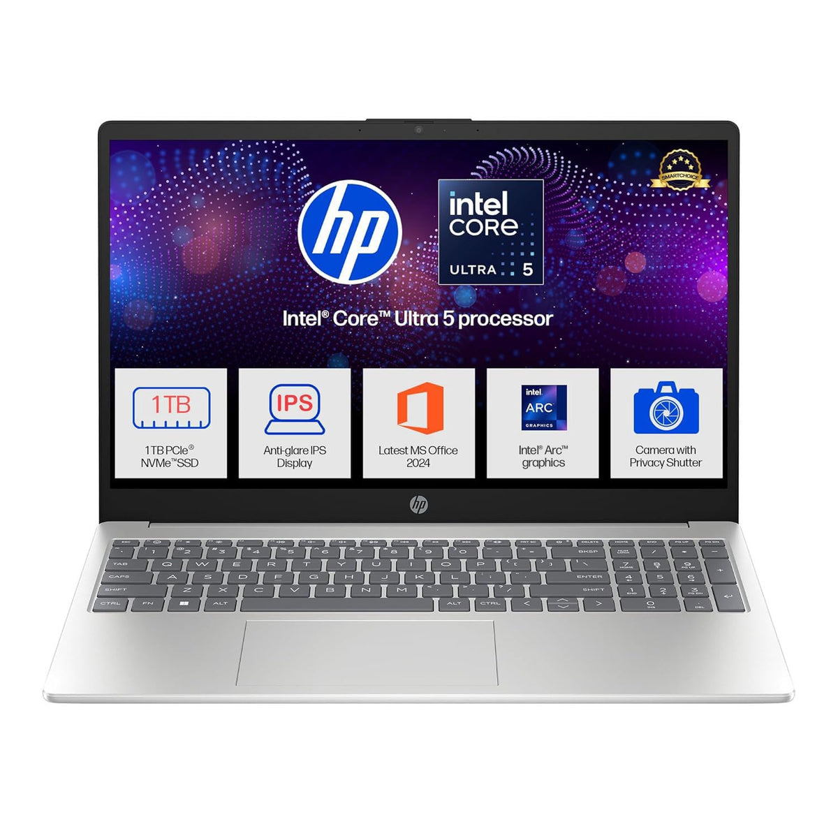 HP 15,Intel Ultra 5 125H (16GB DDR5, 1TB SSD) FHD, IPS, 15.6''/39.6cm, Win11, M365 Basic(1yr)*Office24, Silver, 1.65kg, fd1354TU, Intel Arc Graphics, FHD Camera w/Shutter, AI Powered Laptop 