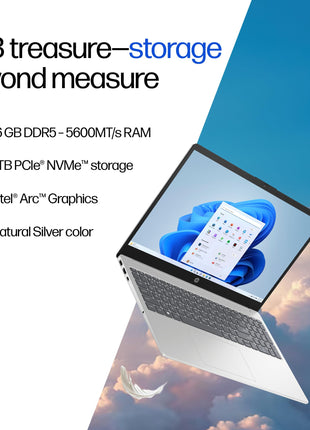 HP 15,Intel Ultra 5 125H (16GB DDR5, 1TB SSD) FHD, IPS, 15.6''/39.6cm, Win11, M365 Basic(1yr)*Office24, Silver, 1.65kg, fd1354TU, Intel Arc Graphics, FHD Camera w/Shutter, AI Powered Laptop 